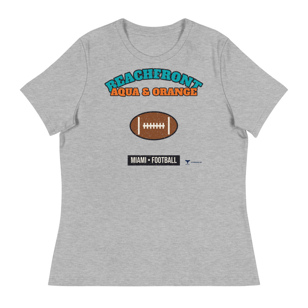 Women's Beachfront Aqua & Orange Football Tee in athletic heather, front