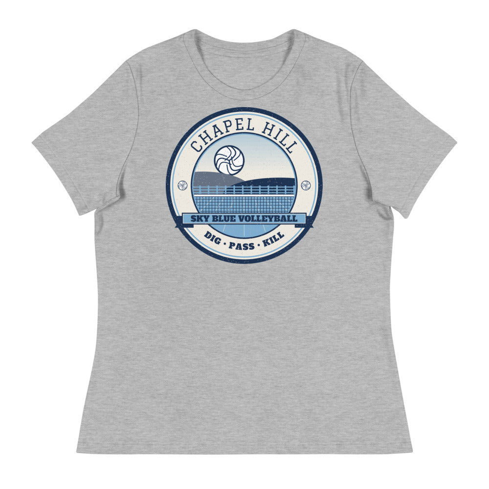 Chapel Hill Sky Blue Volleyball Women's Tee in athletic heather, front