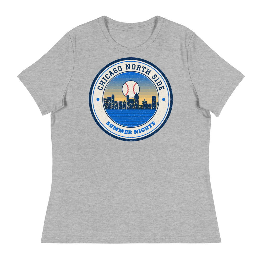 Women's Chicago North Side Summer Nights Ballpark Tee in athletic heather, front