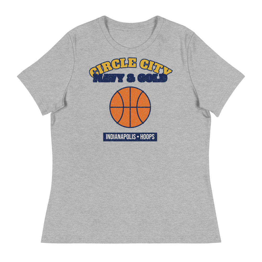 Women's Circle City Navy & Gold Hoops Tee in athletic heather, front