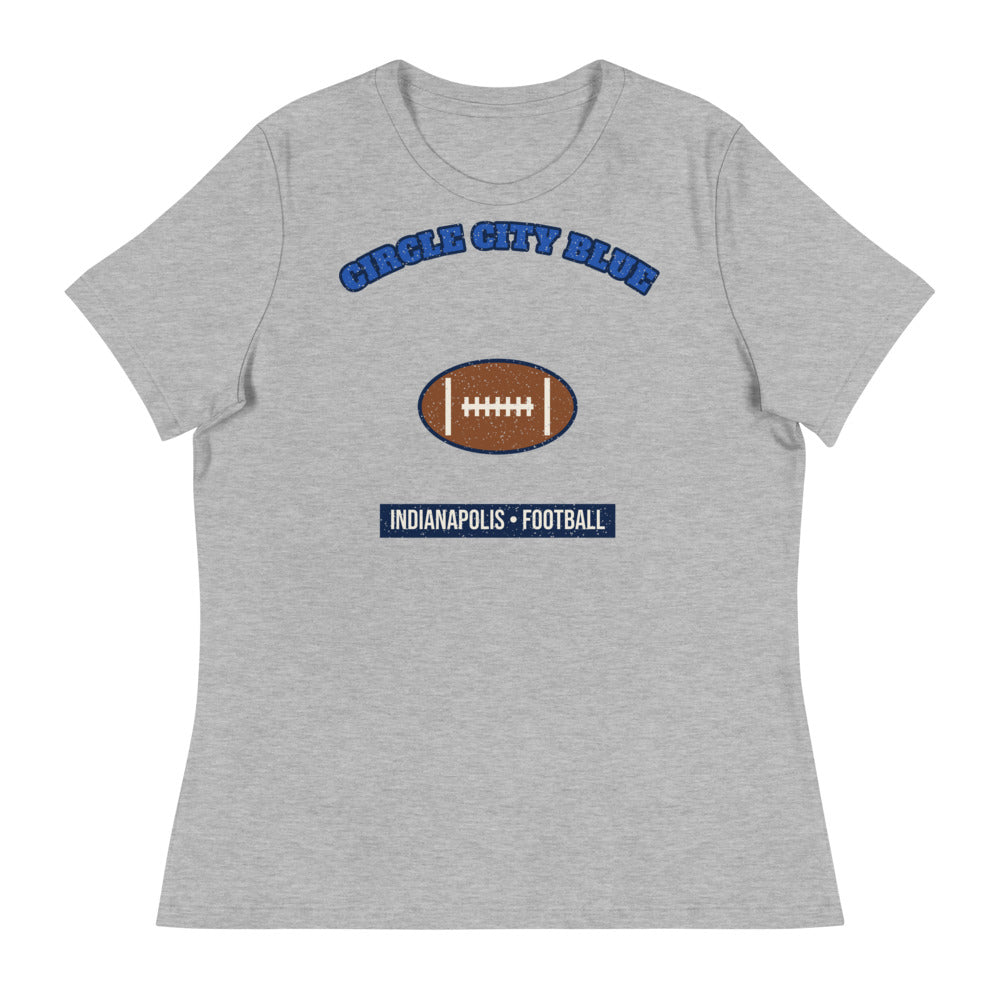 Women's Circle City Blue Football Tee in athletic heather, front