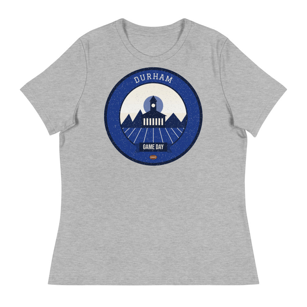 Women's Deep Blue Gothic Spire Game Day Tee in athletic heather, front