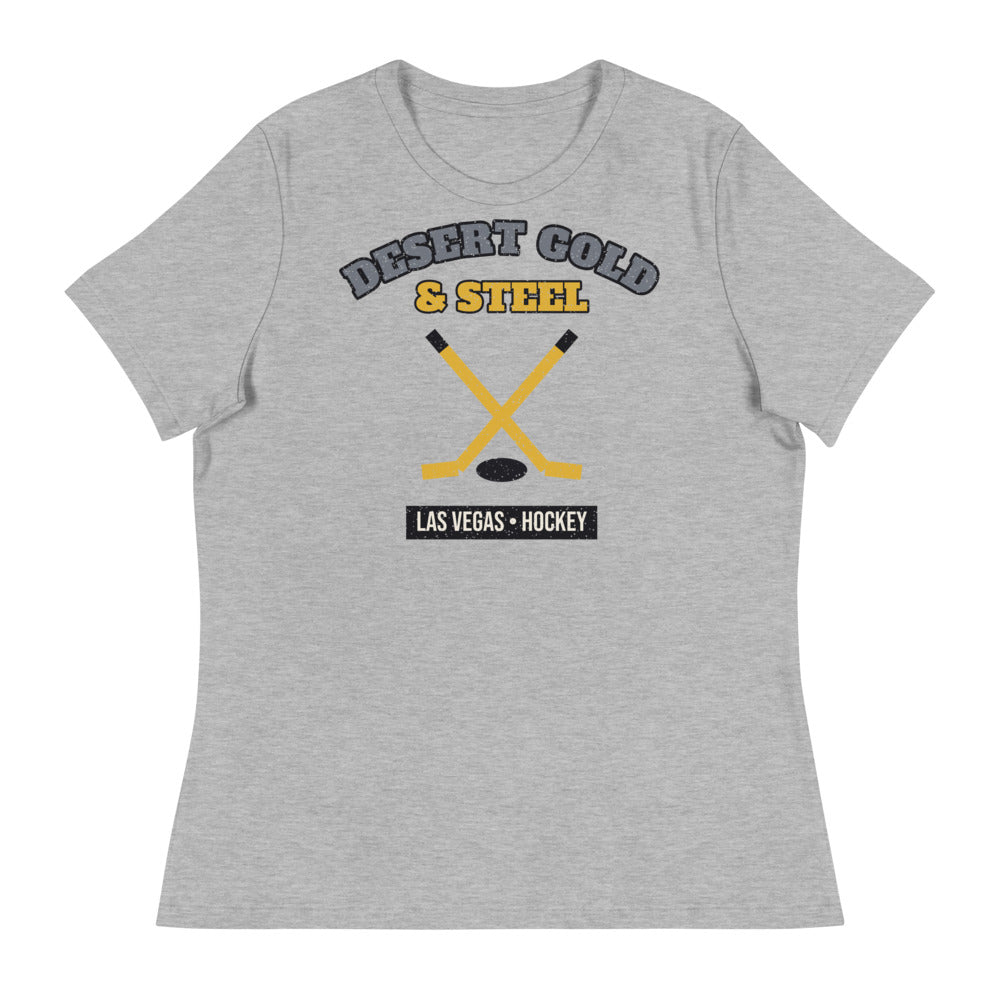 Women's Desert Gold & Steel Hockey Tee in athletic heather, front
