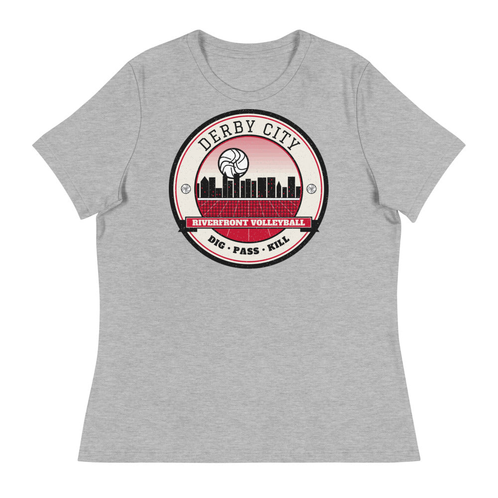 Derby City Riverfront Volleyball Women's Tee in athletic heather, front