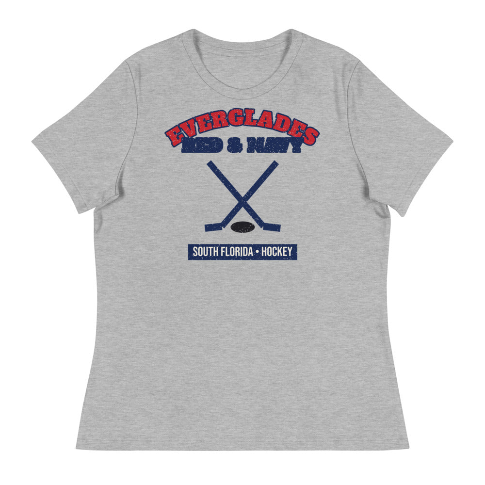 Women's Everglades Red & Navy Hockey Tee in athletic heather, front