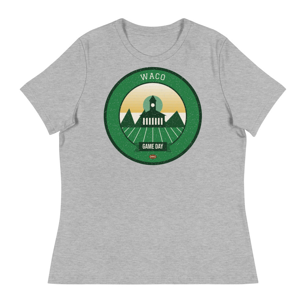 Women's Green & Gold Brazos Bridge Game Day Tee in athletic heather, front