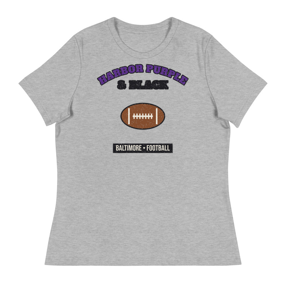 Women's Harbor Purple & Black Football Tee in athletic heather, front