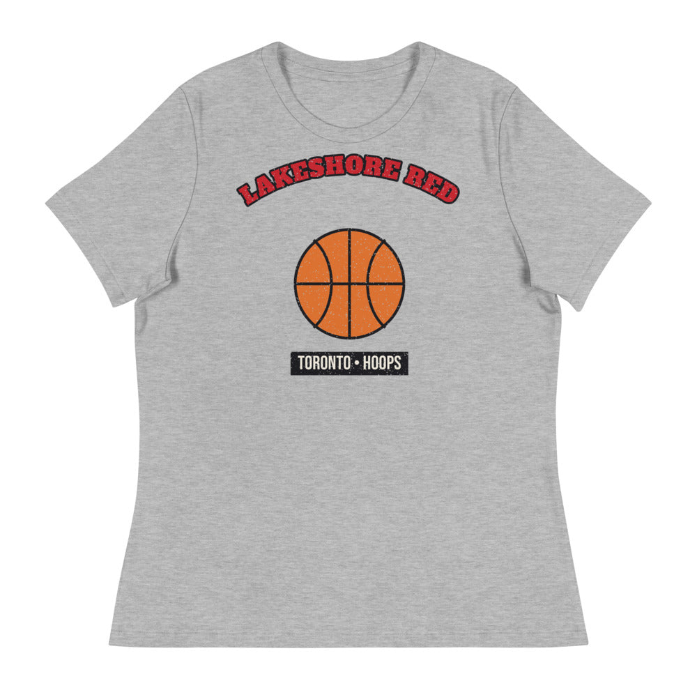 Women's Lakeshore Red Hoops Tee in athletic heather, front