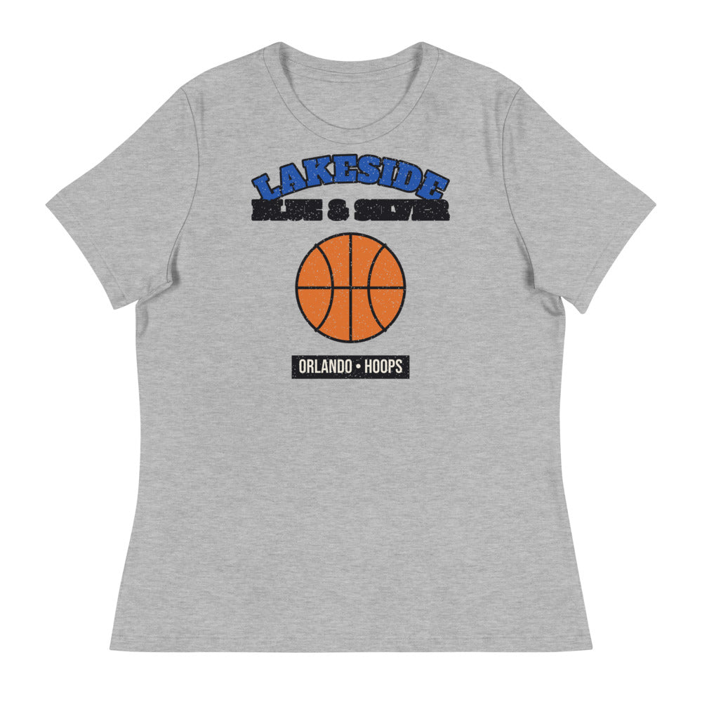 Women's Lakeside Blue & Silver Hoops Tee in athletic heather, front
