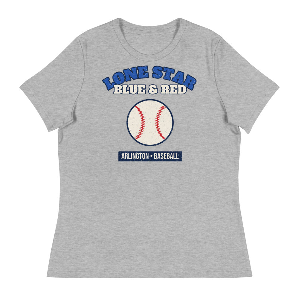 Women's Lone Star Blue & Red Baseball Tee in athletic heather, front