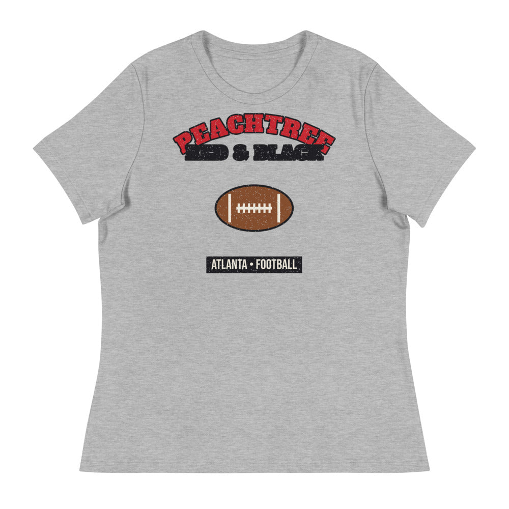 Women's Peachtree Red & Black Football Tee in athletic heather, front