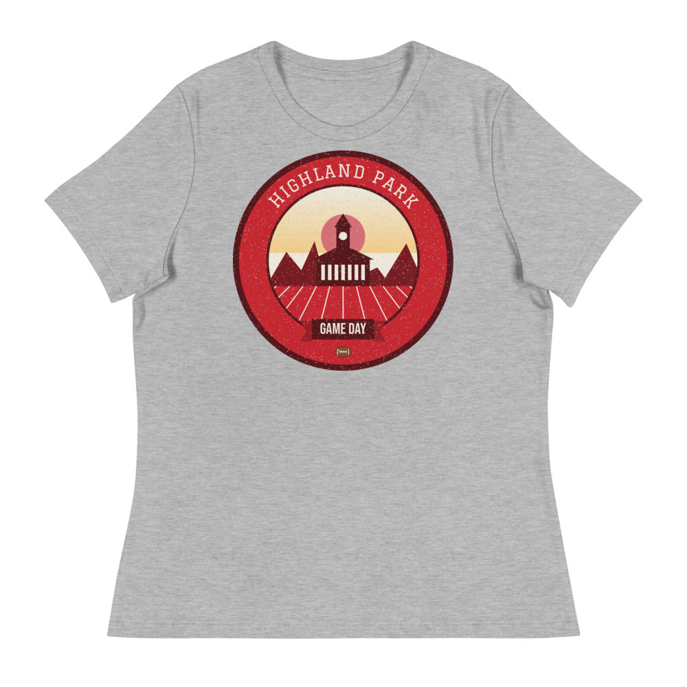 Women's Red & Blue Highland Brick Game Day Tee in athletic heather, front