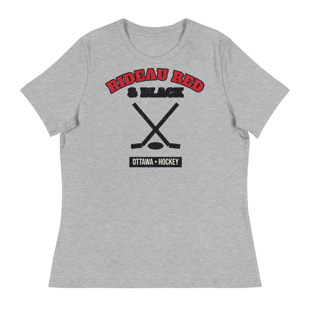 Women's Rideau Red & Black Hockey Tee in athletic heather, front