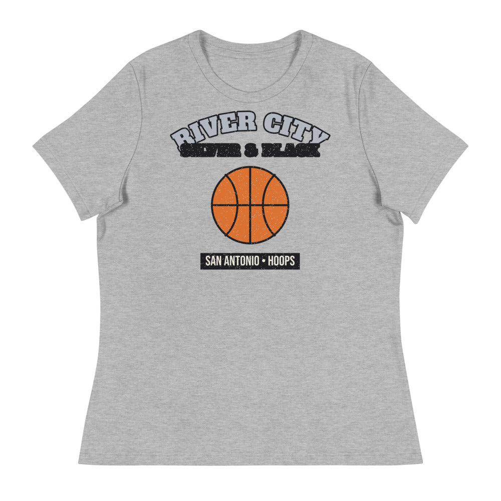 Women's River City Silver & Black Hoops Tee in athletic heather, front