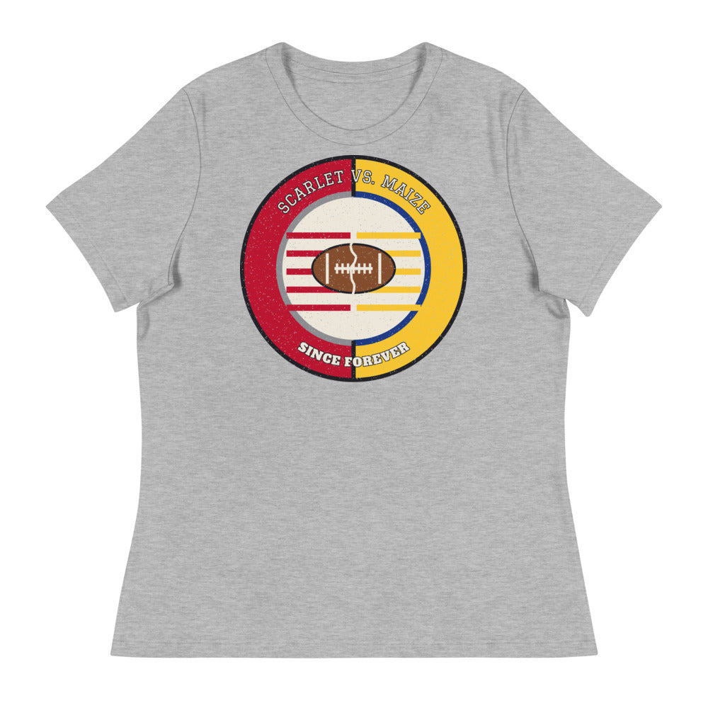 Women's Scarlet vs Maize Since Forever Football Tee in athletic heather, front
