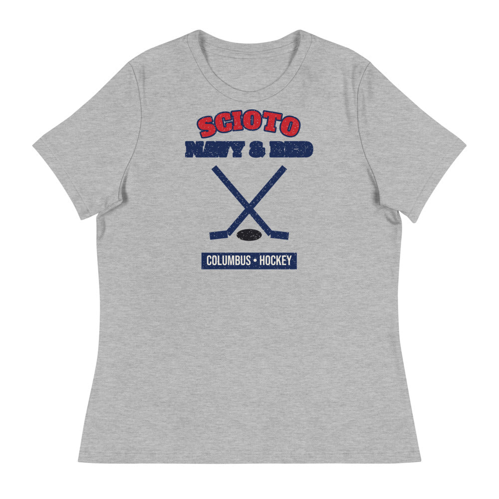 Women's Scioto Navy & Red Hockey Tee in athletic heather, front