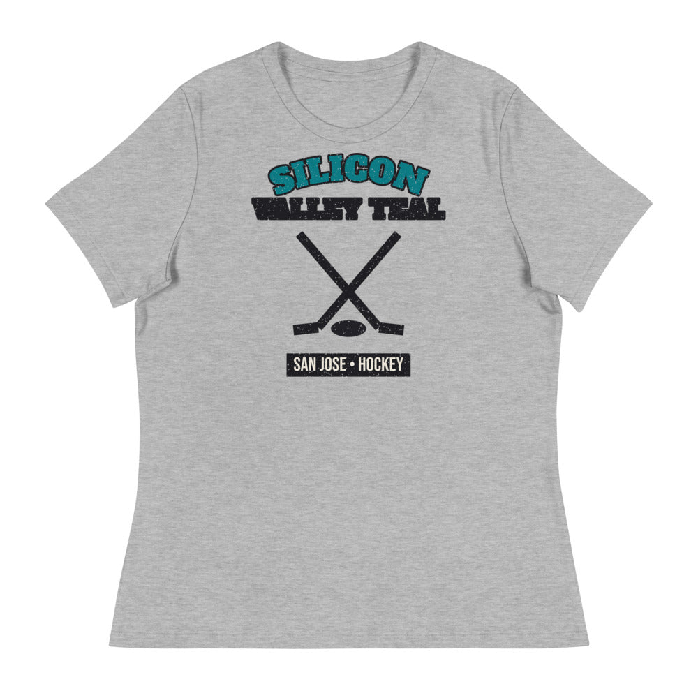 Women's Silicon Valley Teal Hockey Tee in athletic heather, front