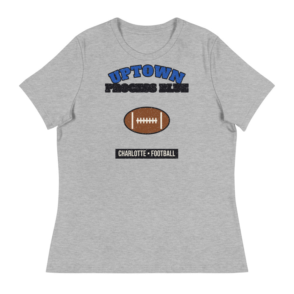 Women's Uptown Process Blue Football Tee in athletic heather, front