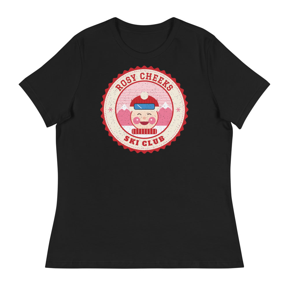 Women's Rosy Cheeks Ski Club Relaxed Tee in black, front view