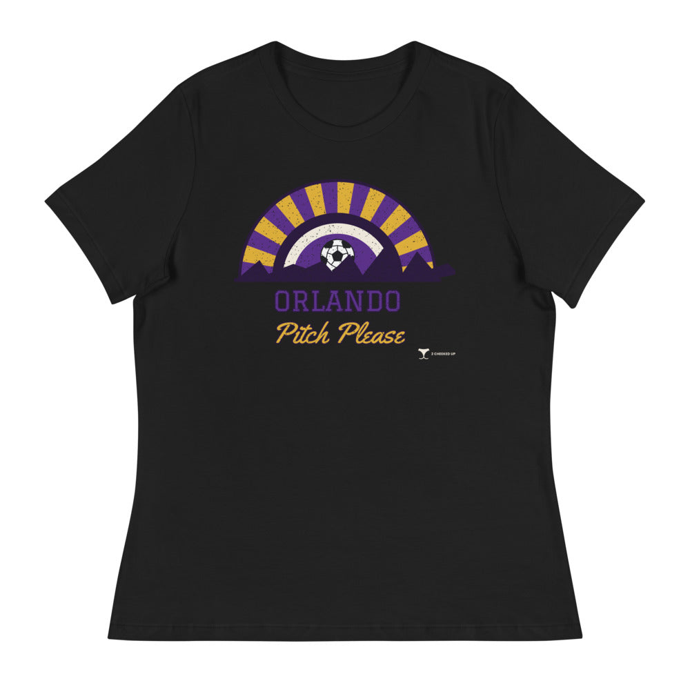 Women's Orlando Pitch Please Relaxed Tee in black, design printed on the front, front view