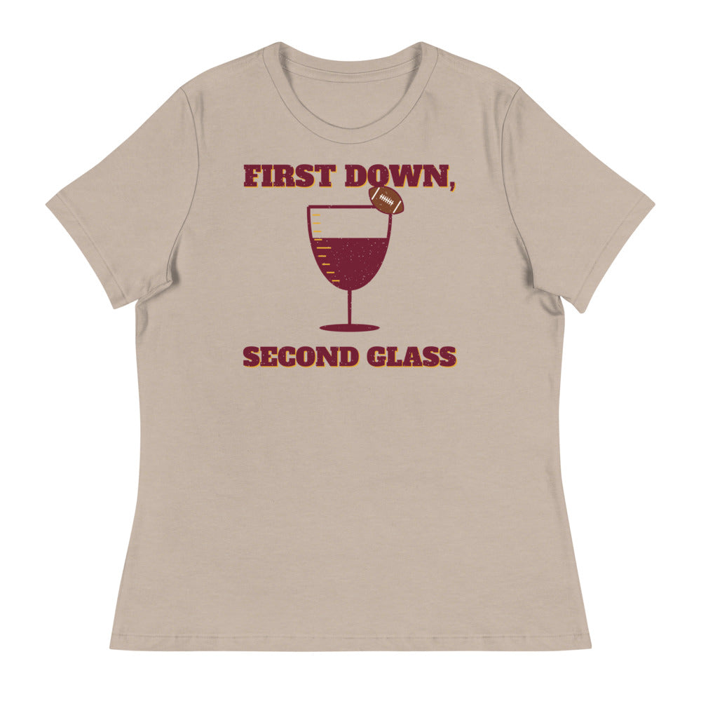 Women's First Down, Second Glass Relaxed Tee in heather stone, front view