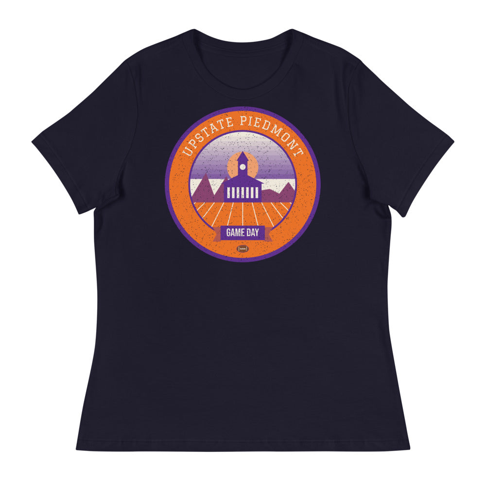 Women's Orange & Purple Lakeside Game Day Tee in navy, front