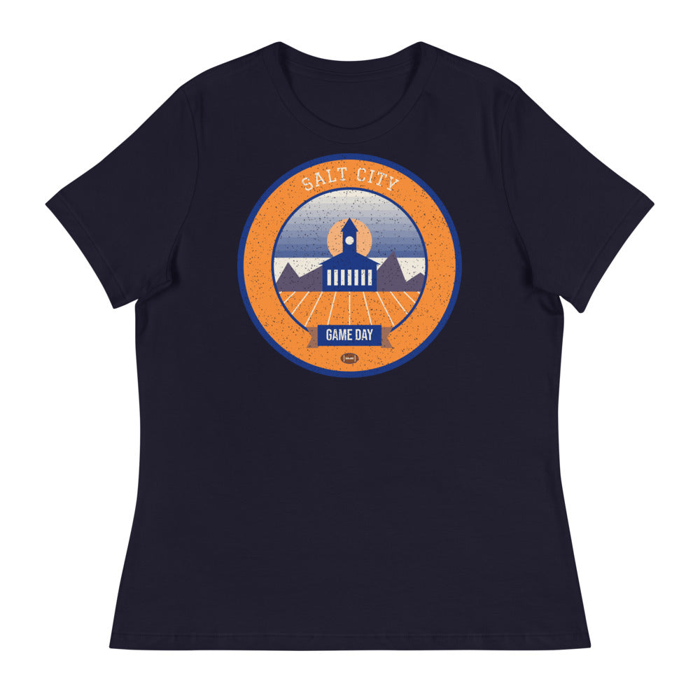 Women's Tangerine Lake-Effect Game Day Tee in navy, front