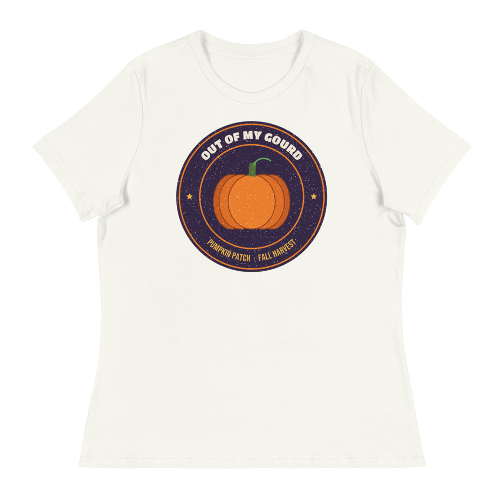 Women's Out of My Gourd Relaxed Tee in vintage white, design printed on the front, front view