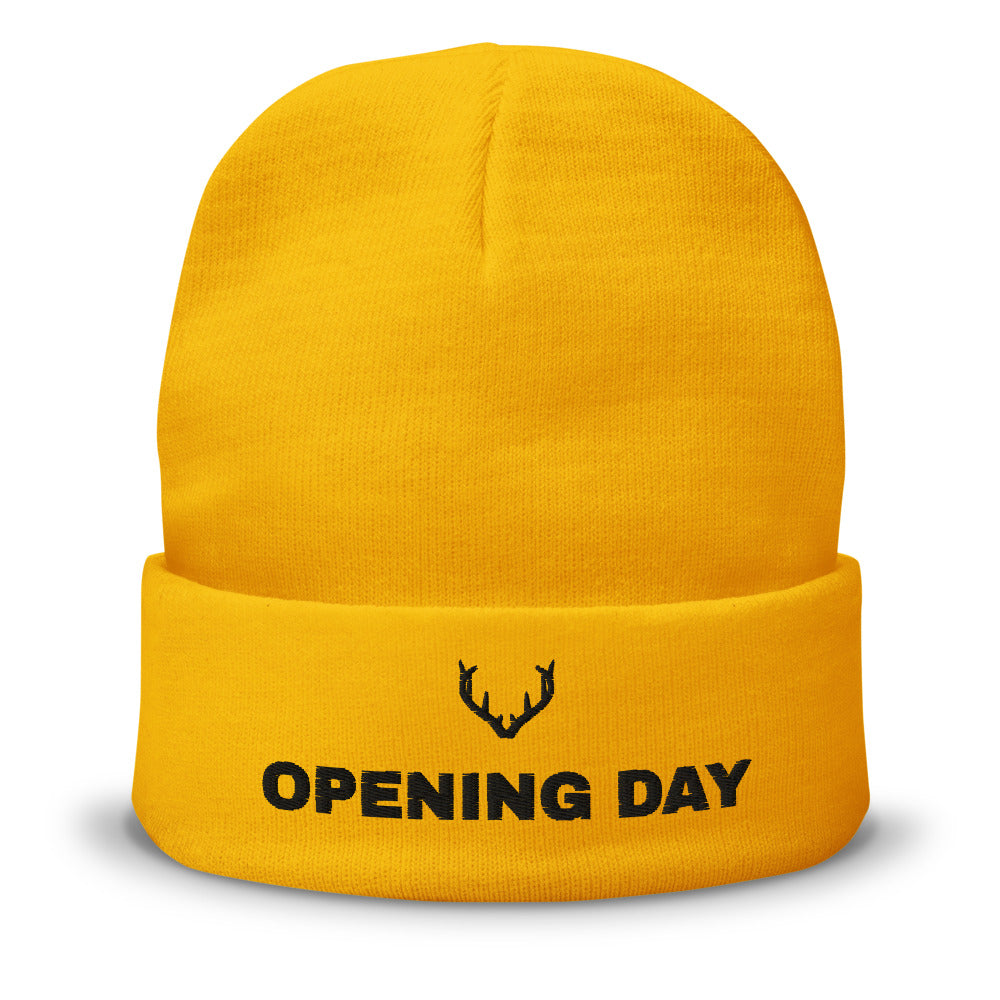 Opening Day Hunter Orange Cuffed Beanie in gold, embroidered cuff, front view