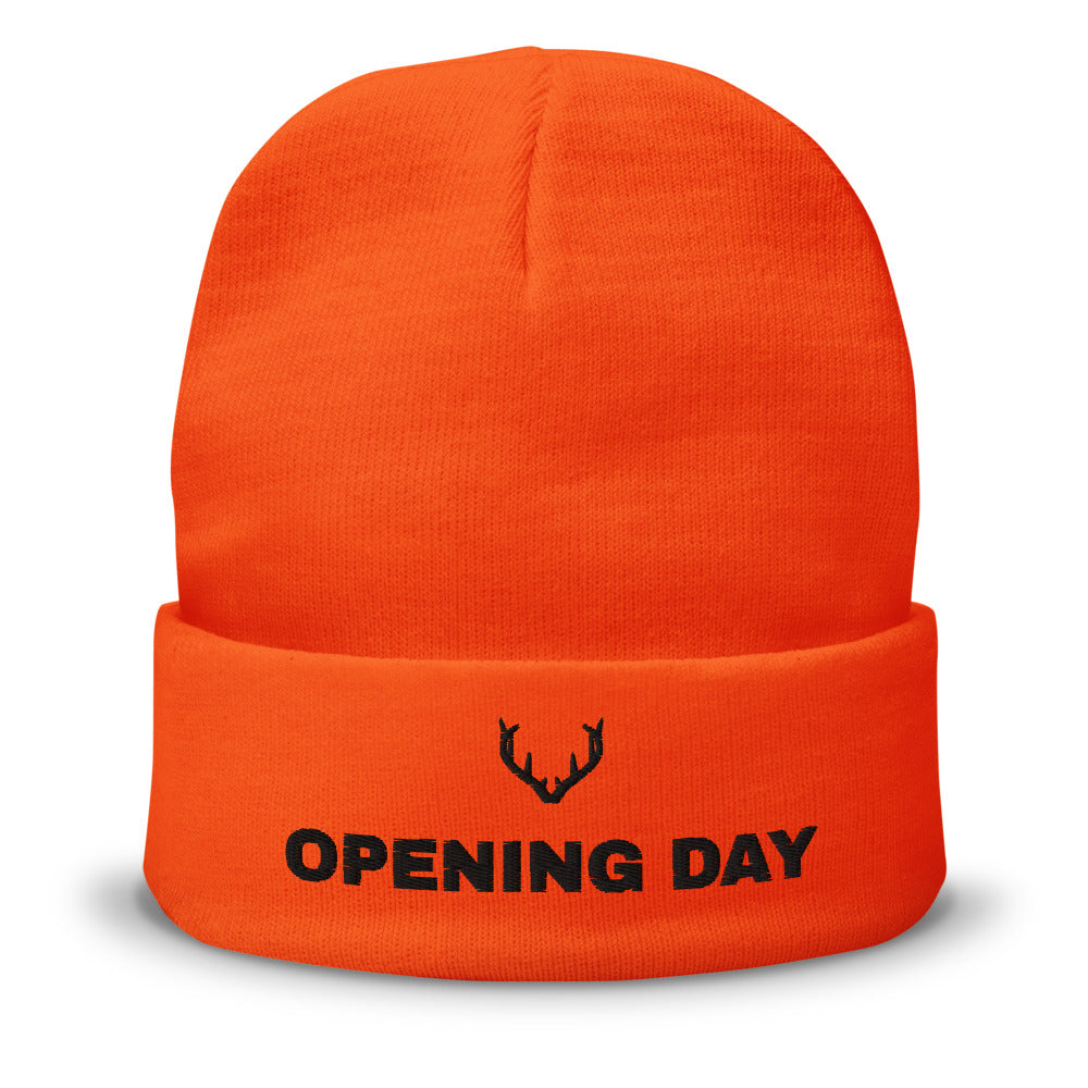 Opening Day Hunter Orange Cuffed Beanie in neon orange, embroidered cuff, front view
