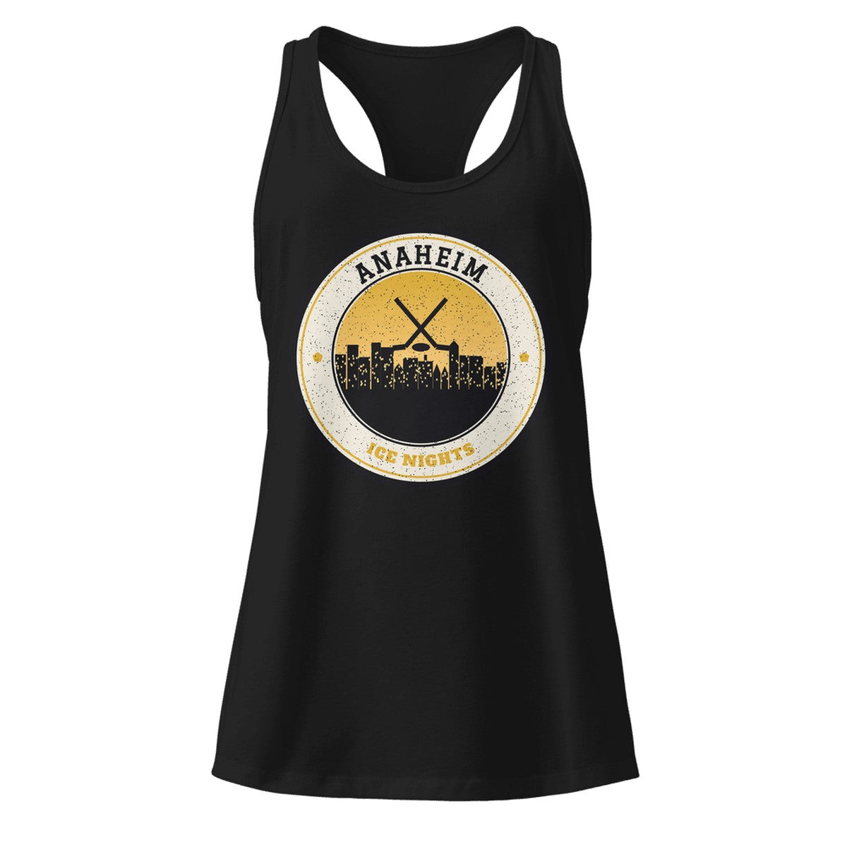 Women's Anaheim Ice Nights Racerback Tank in Black, front view
