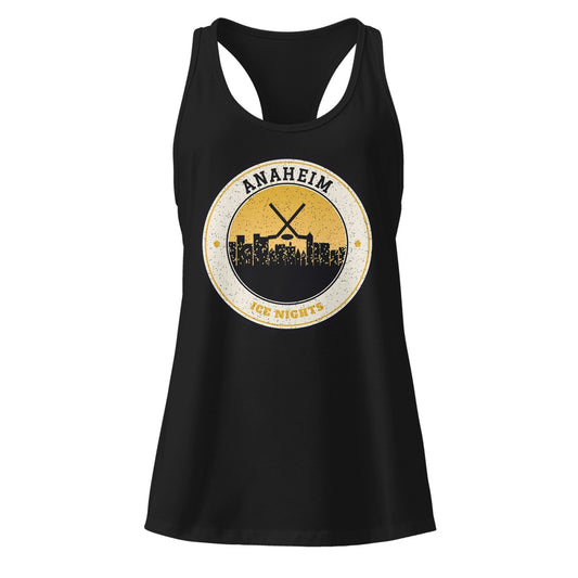 Women's Anaheim Ice Nights Racerback Tank in Black, front view