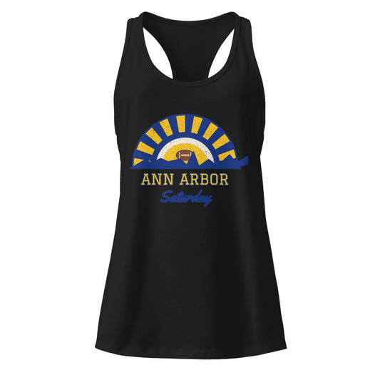 Women's Ann Arbor Saturday Racerback Tank in Black, front view