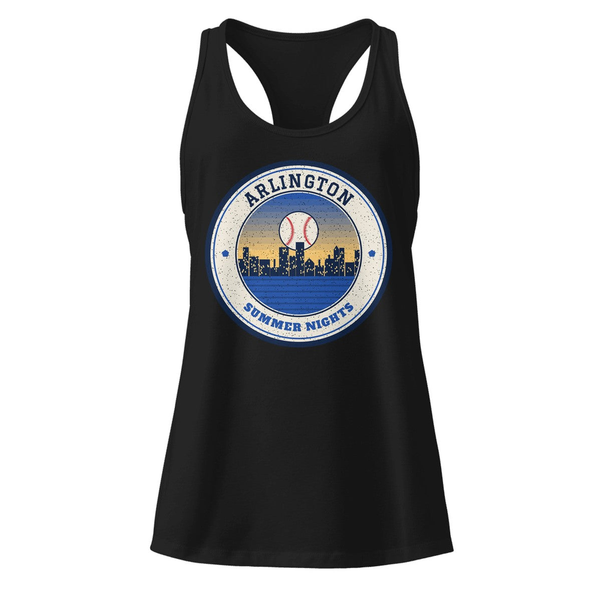 Women's Arlington Summer Nights Ballpark Racerback Tank in Black, front view