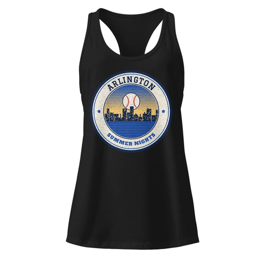 Women's Arlington Summer Nights Ballpark Racerback Tank in Black, front view