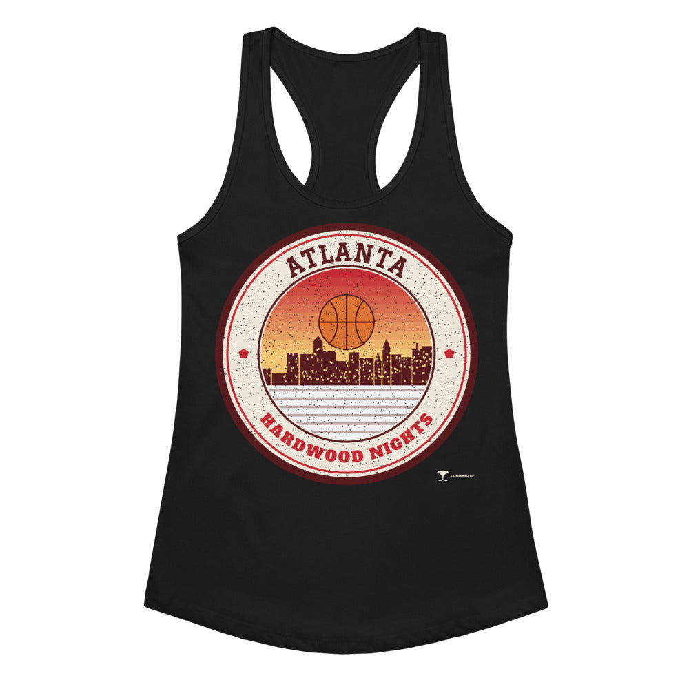 Women's Atlanta Hardwood Nights Racerback Tank in Black, front view