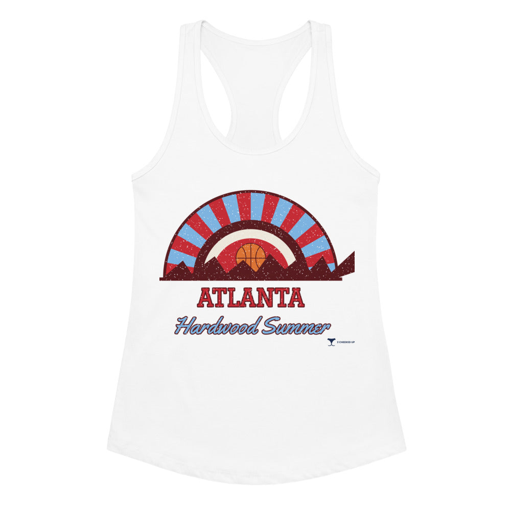 Women's Atlanta Hardwood Summer Racerback Tank in White, front view