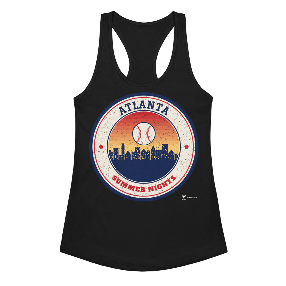 Women's Atlanta Summer Nights Ballpark Racerback Tank in Black, front view
