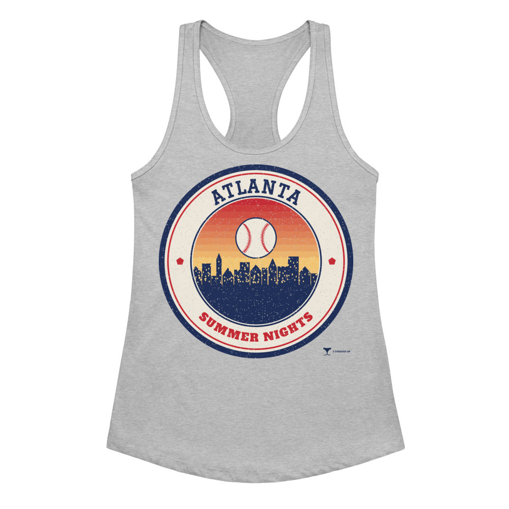 Women's Atlanta Summer Nights Ballpark Racerback Tank in Heather Gray, front view