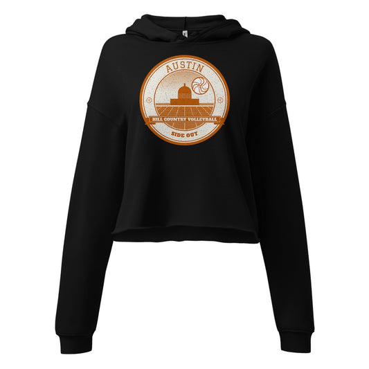 Austin Hill Country Volleyball Women's Cropped Hoodie in Black, front view