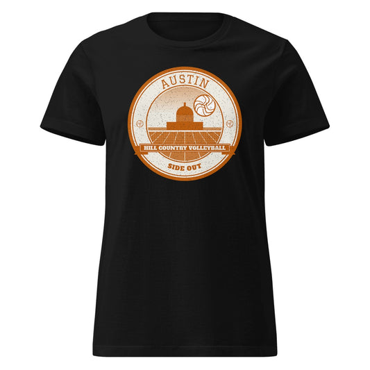 Austin Hill Country Volleyball Women's Fitted Tee in Black, front view