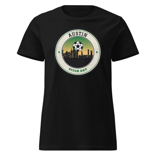 Women's Austin Pitch Day Fitted Tee in Black, front view