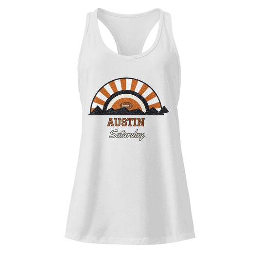 Women's Austin Saturday Racerback Tank in Heather Gray, front view