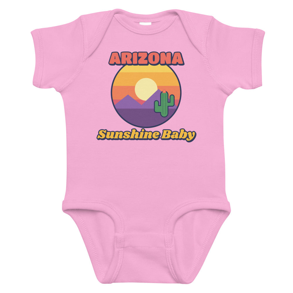 Arizona Sunshine Baby Onesie in pink, mockup of the design printed on the front of the baby onesie