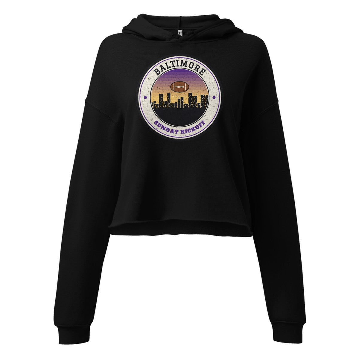 Women's Baltimore Sunday Kickoff Cropped Hoodie in Black, front view