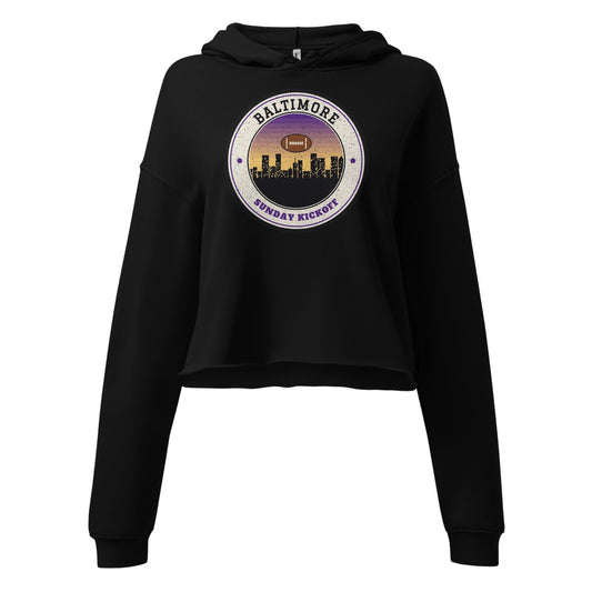 Women's Baltimore Sunday Kickoff Cropped Hoodie in Black, front view