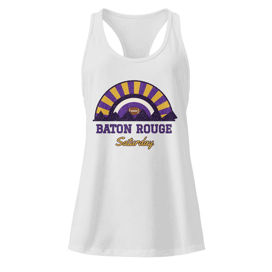 Women's Baton Rouge Saturday Racerback Tank in Heather Gray, front view