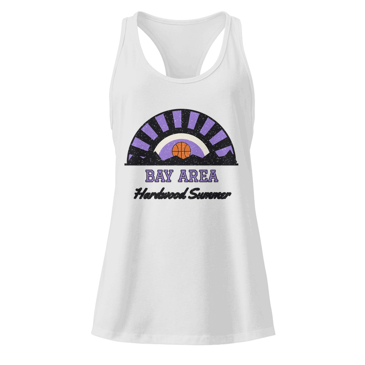 Women's Bay Area Hardwood Summer Racerback Tank in Heather Gray, front view