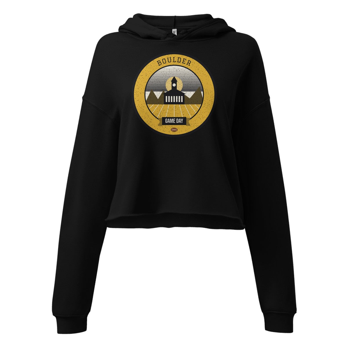 Women's Black & Gold Flatirons Game Day Cropped Hoodie in Black, front view