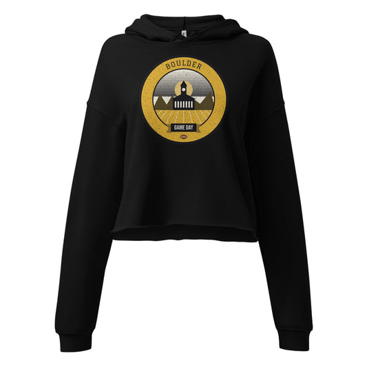 Women's Black & Gold Flatirons Game Day Cropped Hoodie in Black, front view